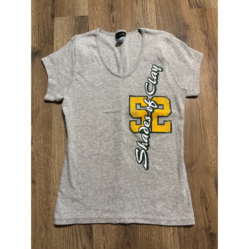Silver For Her T-Shirt Women Small Grey Shades of Clay V-Neck Graphic Tee